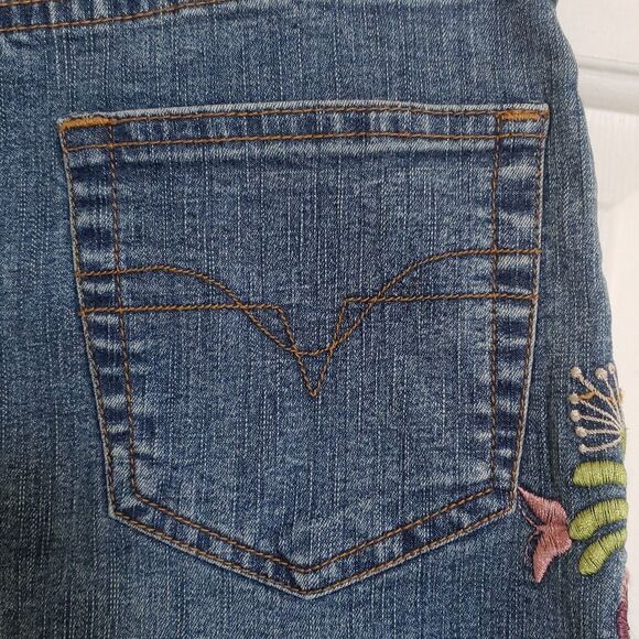 💐 Vintage Y2K Embroidered Denim Mini Skirt Floral Bird Jean Skirt SMALL - Picture 9 of 14